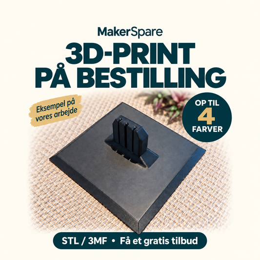 3D-print på bestilling hos MakerSpare, op til fire farver. Eksempel på tidligere print.